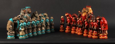 Lot 594 - A painted animal kingdom chess set
