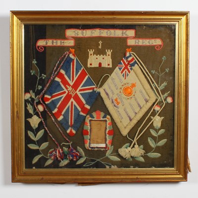 Lot 640 - A Suffolk Regiment sweetheart woolwork,...