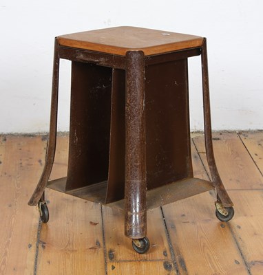Lot 464 - An industrial wheeled metal stool, with a...