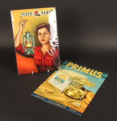 Lot 721 - A vintage tin advertising sign for Primus...