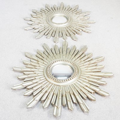 Lot 102 - A pair of modern silvered sunburst wall...