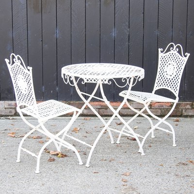 Lot 283 - A white metal folding garden table, together...
