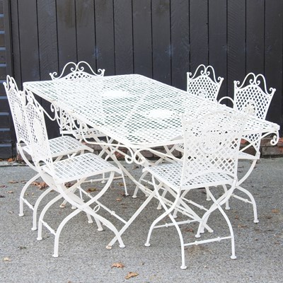 Lot 88 - A white painted metal folding garden table,...