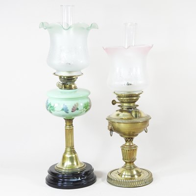 Lot 149 - A Victorian brass oil lamp, with an etched...