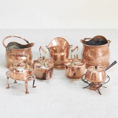 Lot 83 - A Victorian copper kettle, together with two...