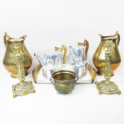 Lot 444 - A Piquet ware pewter teaset, on a tray,...
