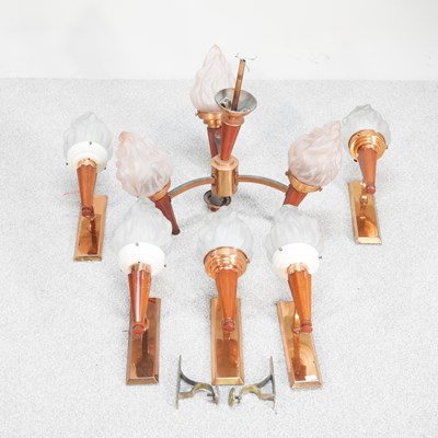 Lot 371 - An Art Deco copper and bakelite three branch...