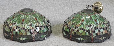 Lot 155 - A pair of Tiffany style glass ceiling lights