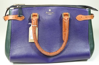 Lot 110 - An Aspinal of London purple and green leather satchel bag