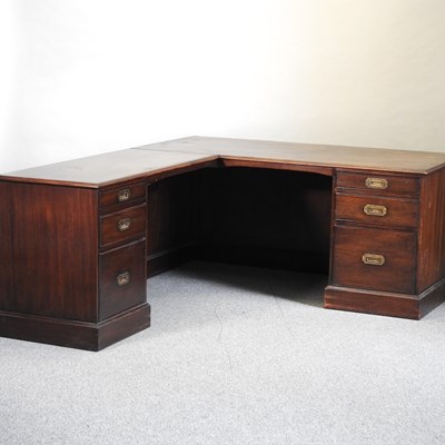 Lot 714 - A large bespoke made oak corner desk