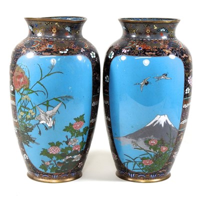 Lot 194 - A pair of Japanese cloisonné vases