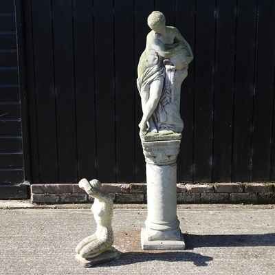 Lot 836 - A reconstituted stone figure of a lady, on a column