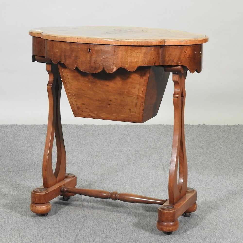 Victorian Work Table Lot 765 - A Victorian walnut and inlaid ladies work