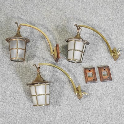 Lot 238 - A set of three Art Nouveau style brass wall lights
