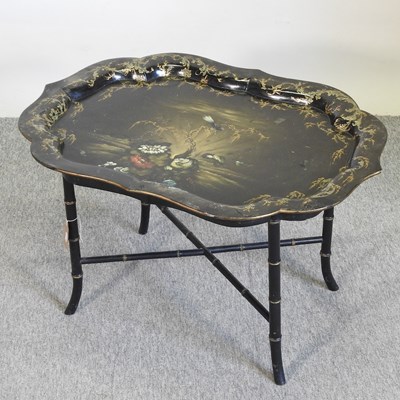 Lot 545 - A 1930's chinoiserie papier mache tray on stand