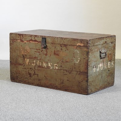 Lot 463 - A 19th century green painted teak trunk