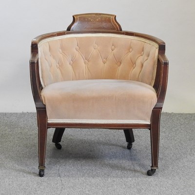 Lot 768 - An Edwardian mahogany and inlaid tub chair