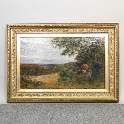 Lot 289 - English school, 19th century, country landscape with hay cart