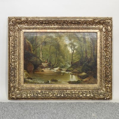 Lot 375 - Frederick William Cartwright, woodland scene with a figure