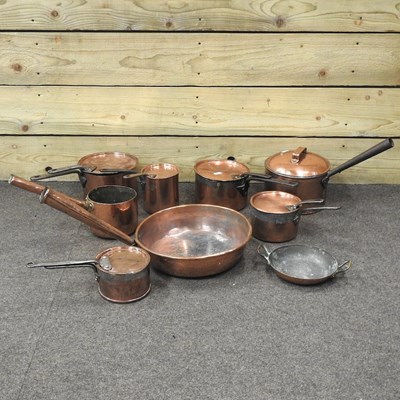 Lot 198 - A collection of 19th century copper saucepans