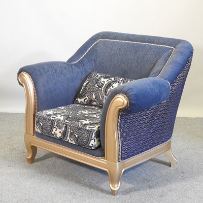 Lot 329 - A gilt framed and blue upholstered armchair