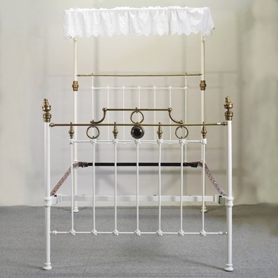 Lot 372 - A Victorian brass and white painted bedstead
