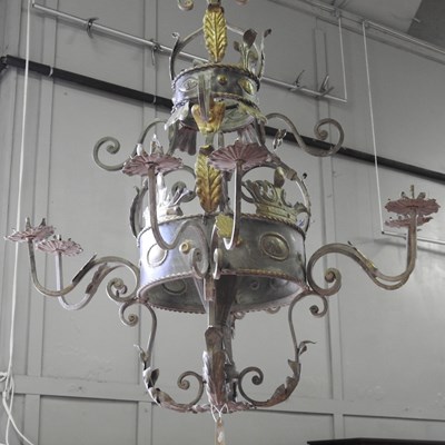 Lot 394 - A large wrought iron chandelier