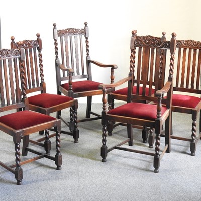 Lot 166 - A set of six early 20th century oak dining chairs