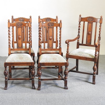 Lot 482 - A set of five oak dining chairs