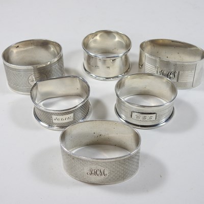 Lot 73 - A collection of six silver napkin rings