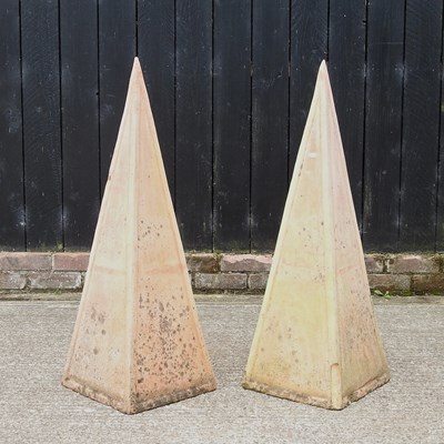 Lot 300 - DAY TWO - A pair of terracotta garden obelisks