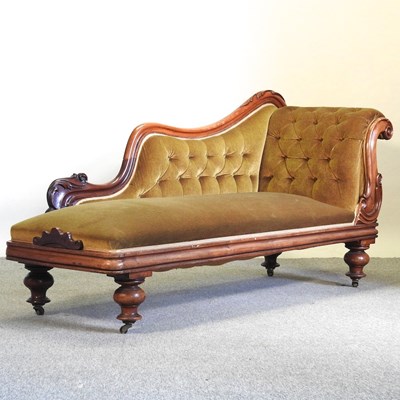 Lot 577 - A Victorian mahogany and green upholstered chaise longue