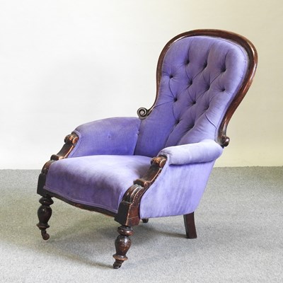 Lot 470 - A Victorian purple upholstered armchair