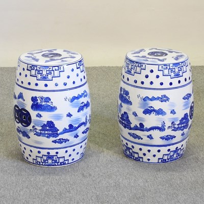 Lot 588 - A pair of Chinese blue and white porcelain garden seats