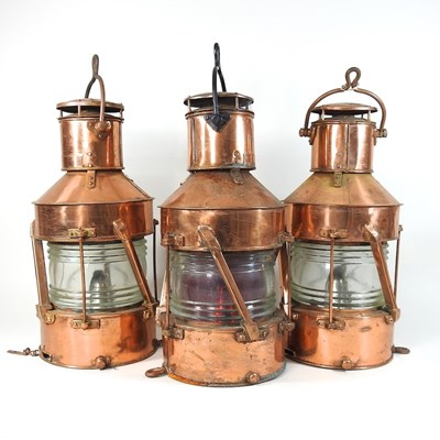 Lot 100 - A set of three antique copper ship's lanterns