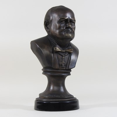 Lot 190 - A modern bronzed portrait bust of Winston Churchill