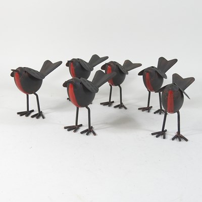 Lot 248 - A set of six metal models of robins