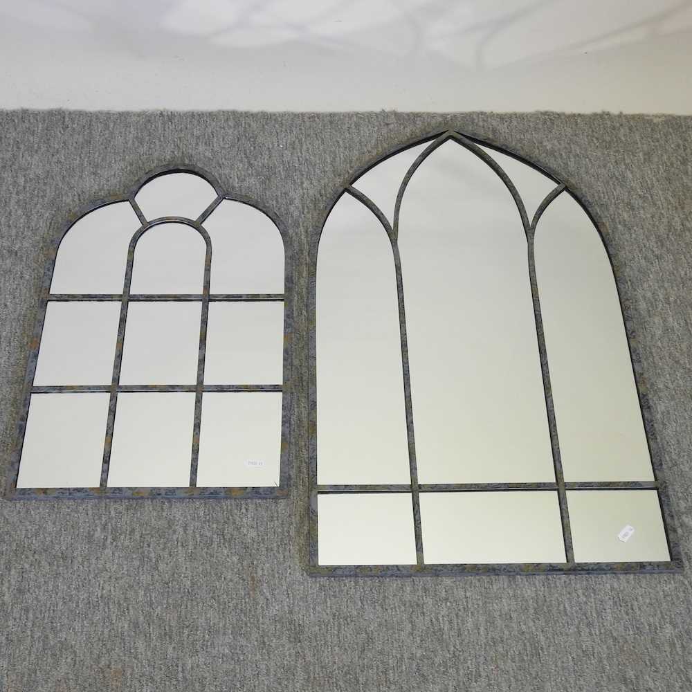 Lot 103 - A small leaded glass mirror, together with a small gothic style mirror