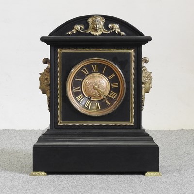 Lot 335 - A large 19th century black slate and gilt mounted mantel clock