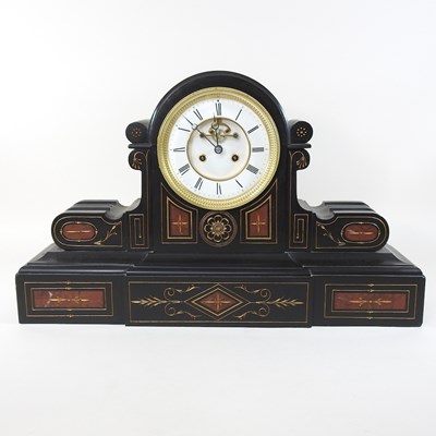 Lot 338 - A large Victorian black slate mantel clock