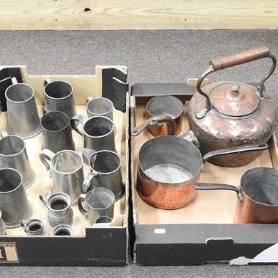 Lot 229 - Two boxes of copper and pewter