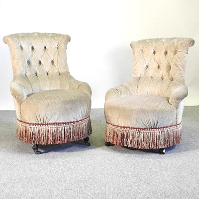 Lot 576 - A pair of 19th century green upholstered tub chairs