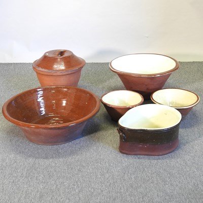 Lot 205 - A collection of large dairy pottery items
