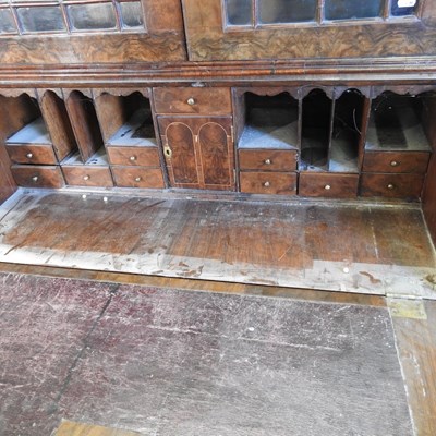 Lot 439 - A George III style burr walnut bureau bookcase
