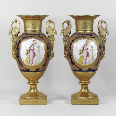 Lot 108 - A pair of Paris style porcelain vases