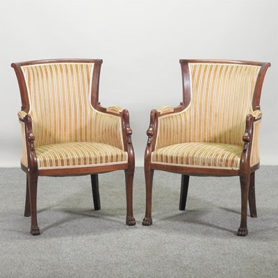 Lot 365 - A pair of 20th century continental cream upholstered armchairs