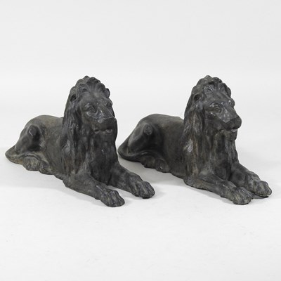 Lot 3 - A pair of 19th century lead models of lions