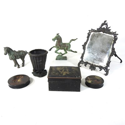 Lot 93 - A collection of items to include two bronzed models of horses
