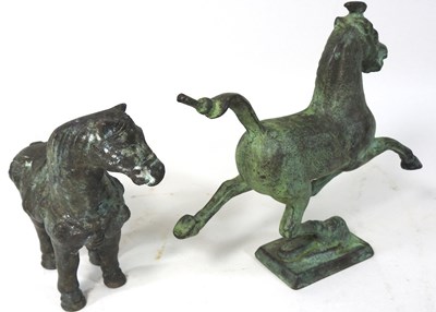 Lot 93 - A collection of items to include two bronzed models of horses