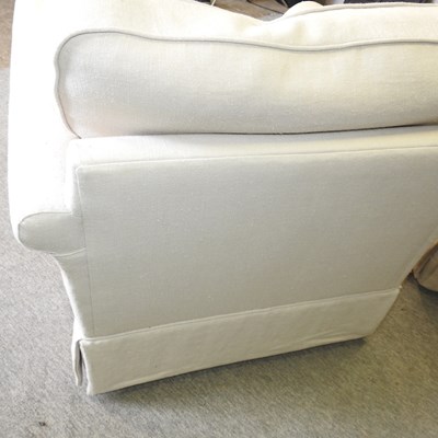 Lot 440 - A pair of white linen upholstered armchairs